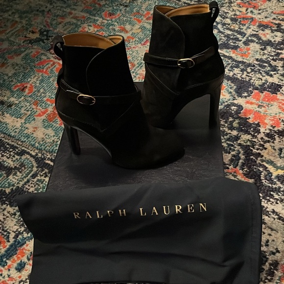 Ralph Lauren Black Suede Heeled Stiletto Booties NWOT - Picture 10 of 10